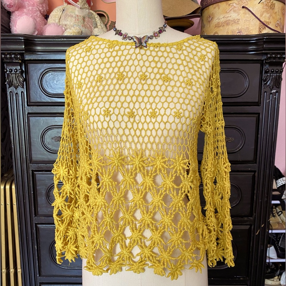 Zara Yellow Crochet Knit Top